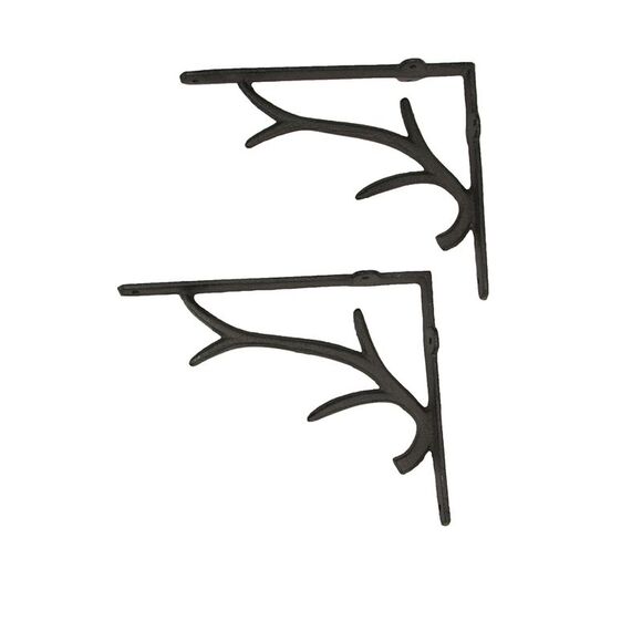 Zeckos - Brown Cast Iron Deer Antler Wall Shelf Brackets Set of 2 - Brown - Picture 2 of 8